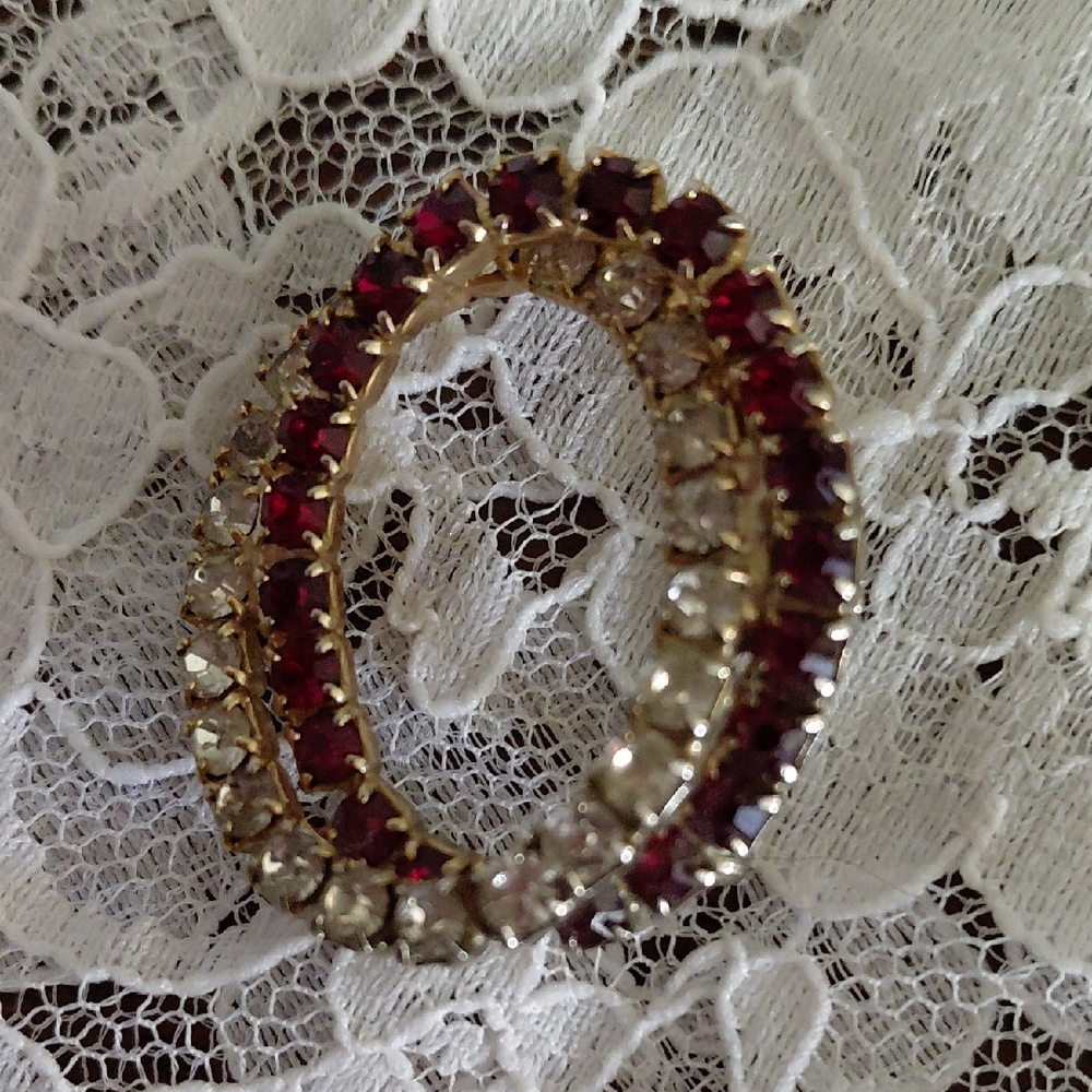 Brooch,  Red And Diamond Rhinestone